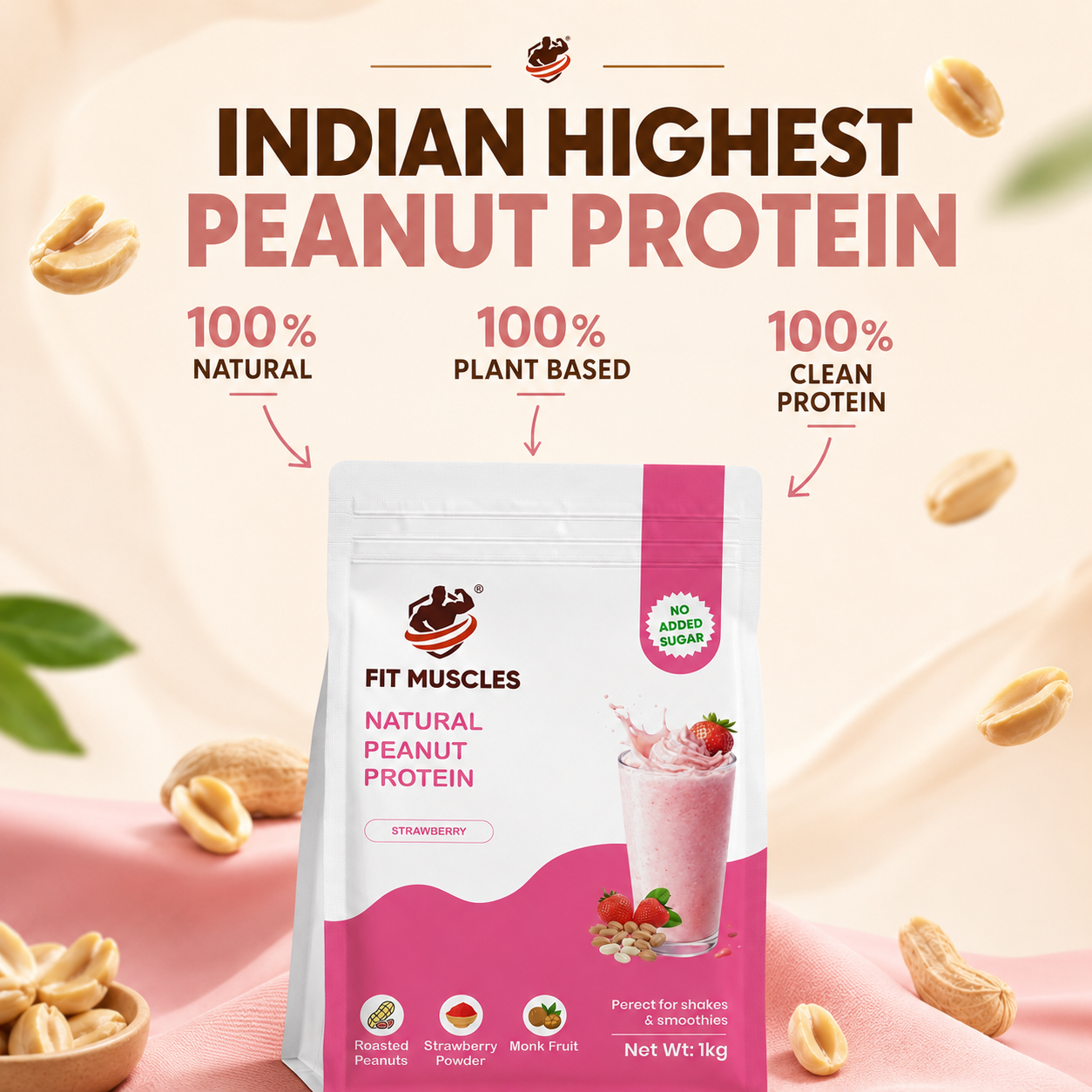 Natural Peanut Protein Powder- Strawberry