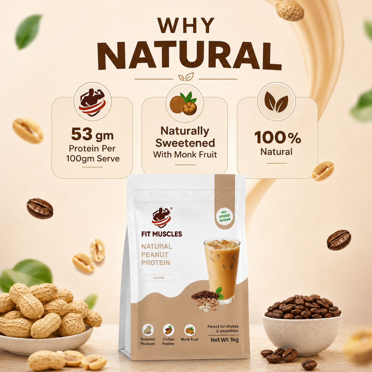 Natural Peanut Protein Powder - Coffee