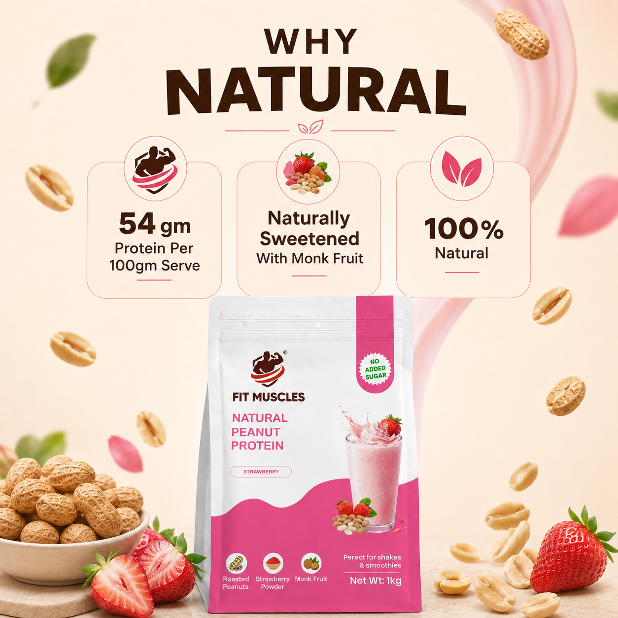 Natural Peanut Protein Powder- Strawberry