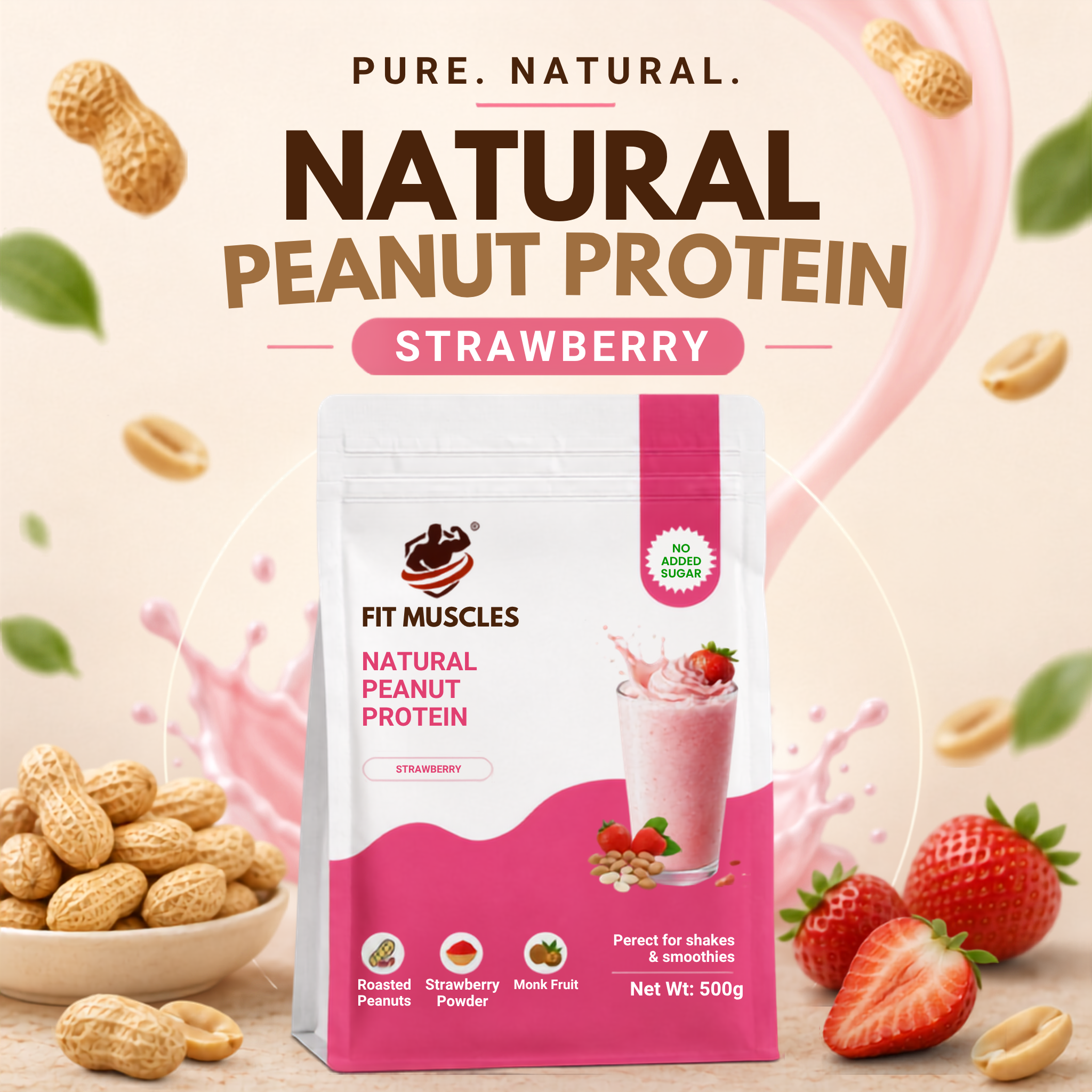 Natural Peanut Protein Powder- Strawberry