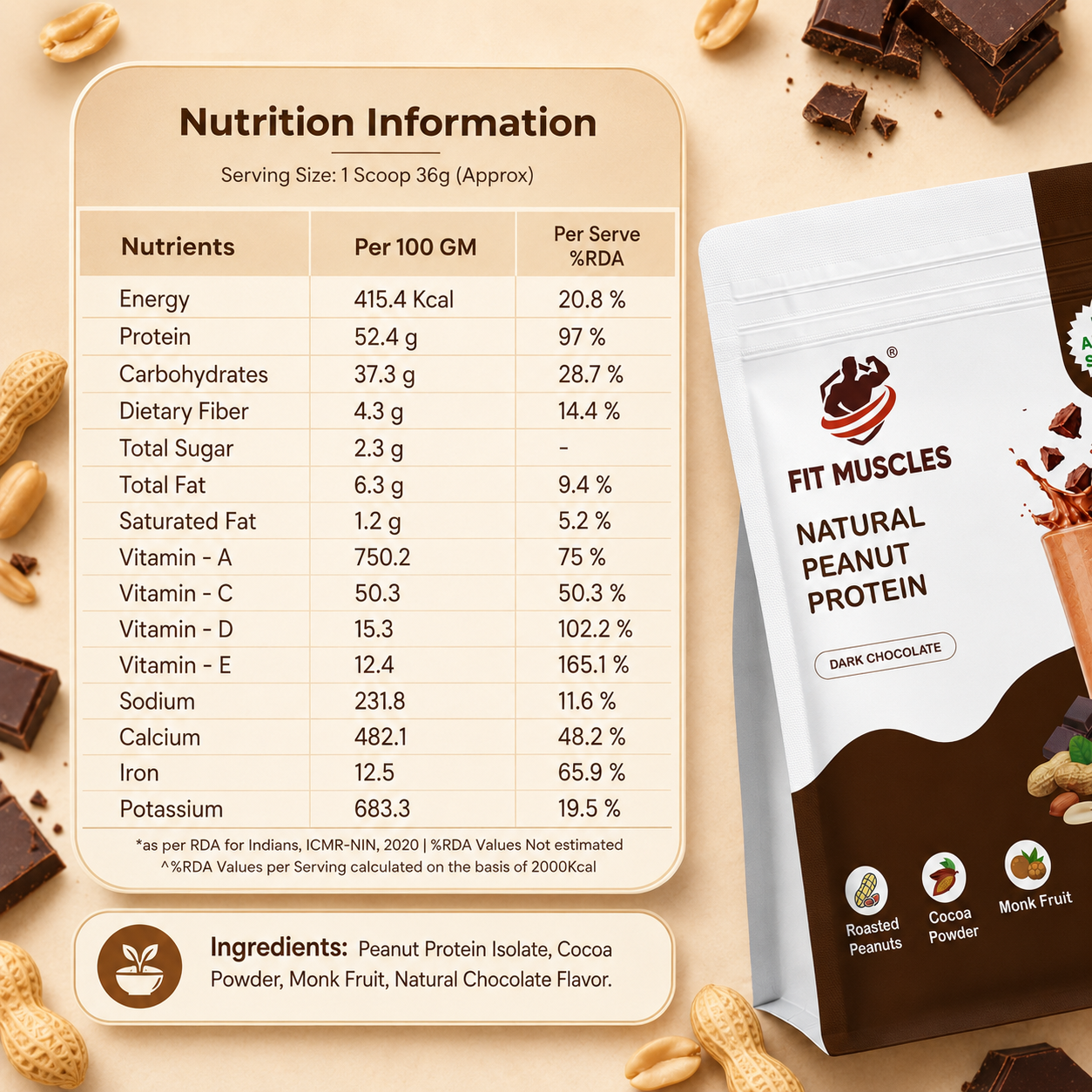 Natural Peanut Protein Powder-Dark Chocolate