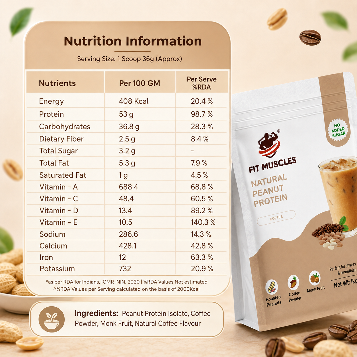 Natural Peanut Protein Powder - Coffee