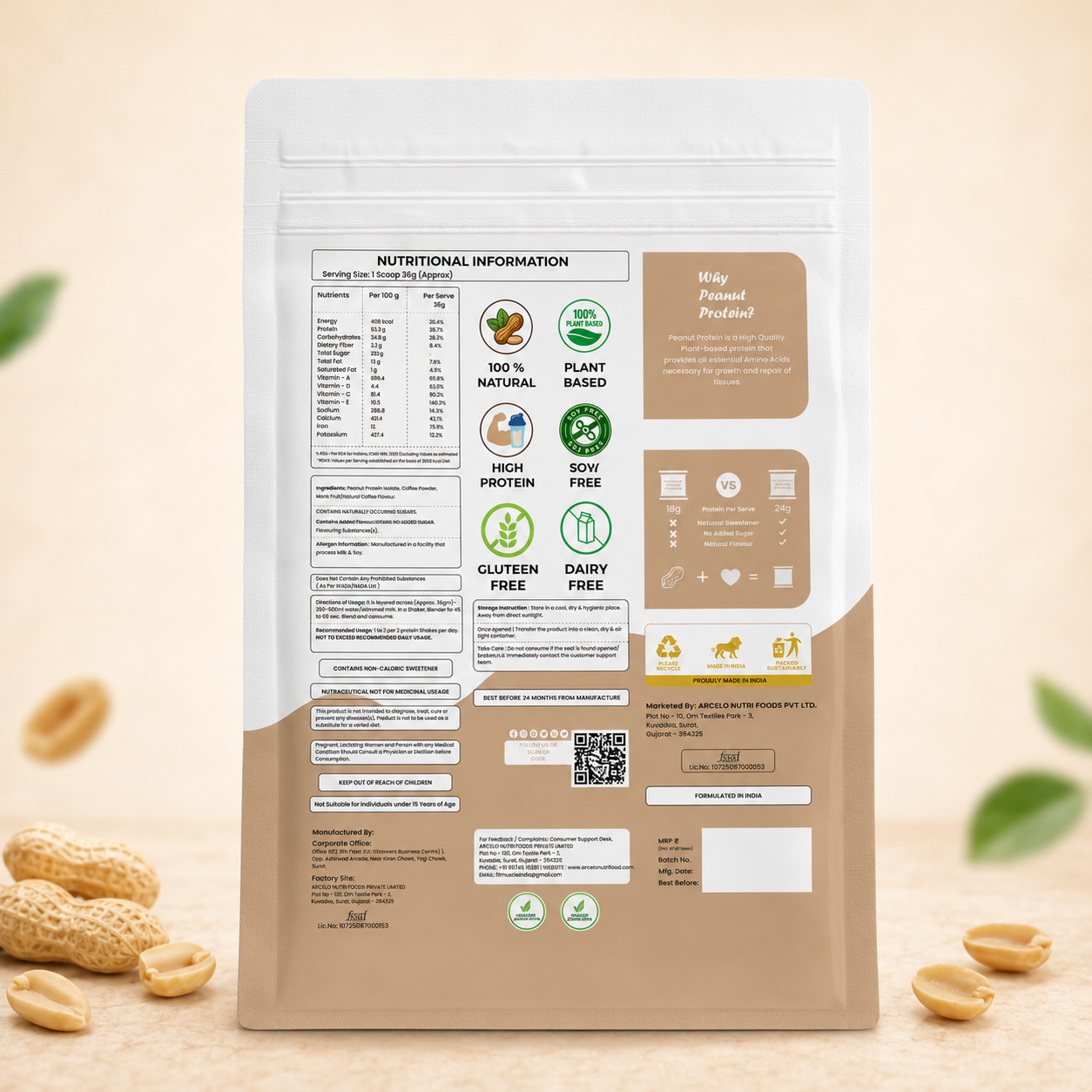 Natural Peanut Protein Powder - Coffee