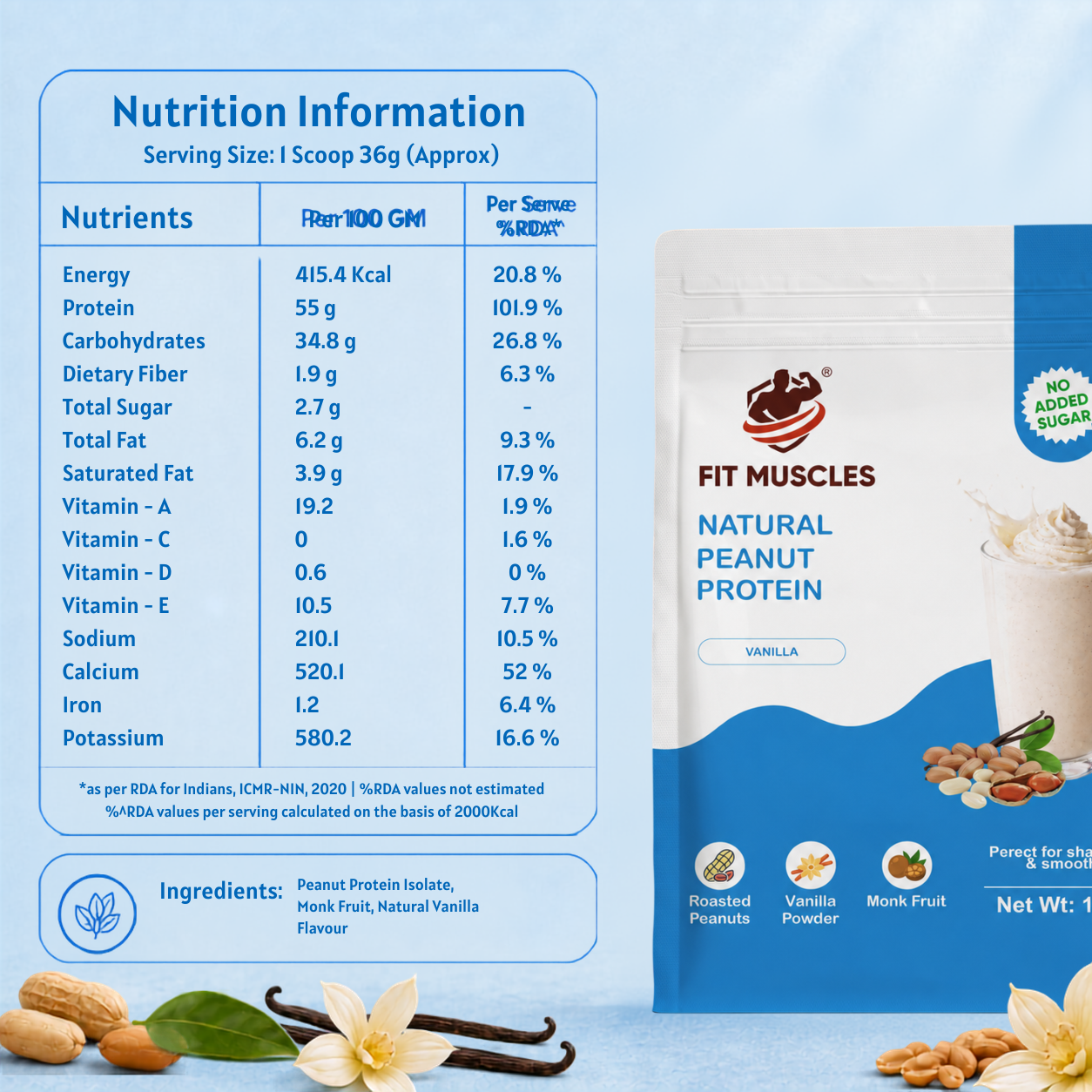 Natural Peanut Protein Powder - Vanilla