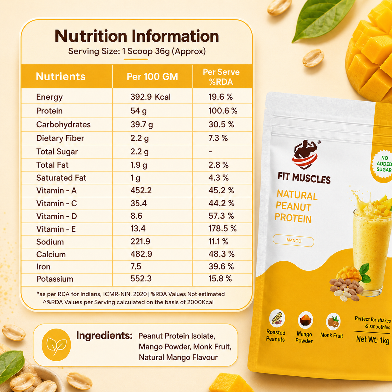 Natural Peanut Protein Powder - Mango