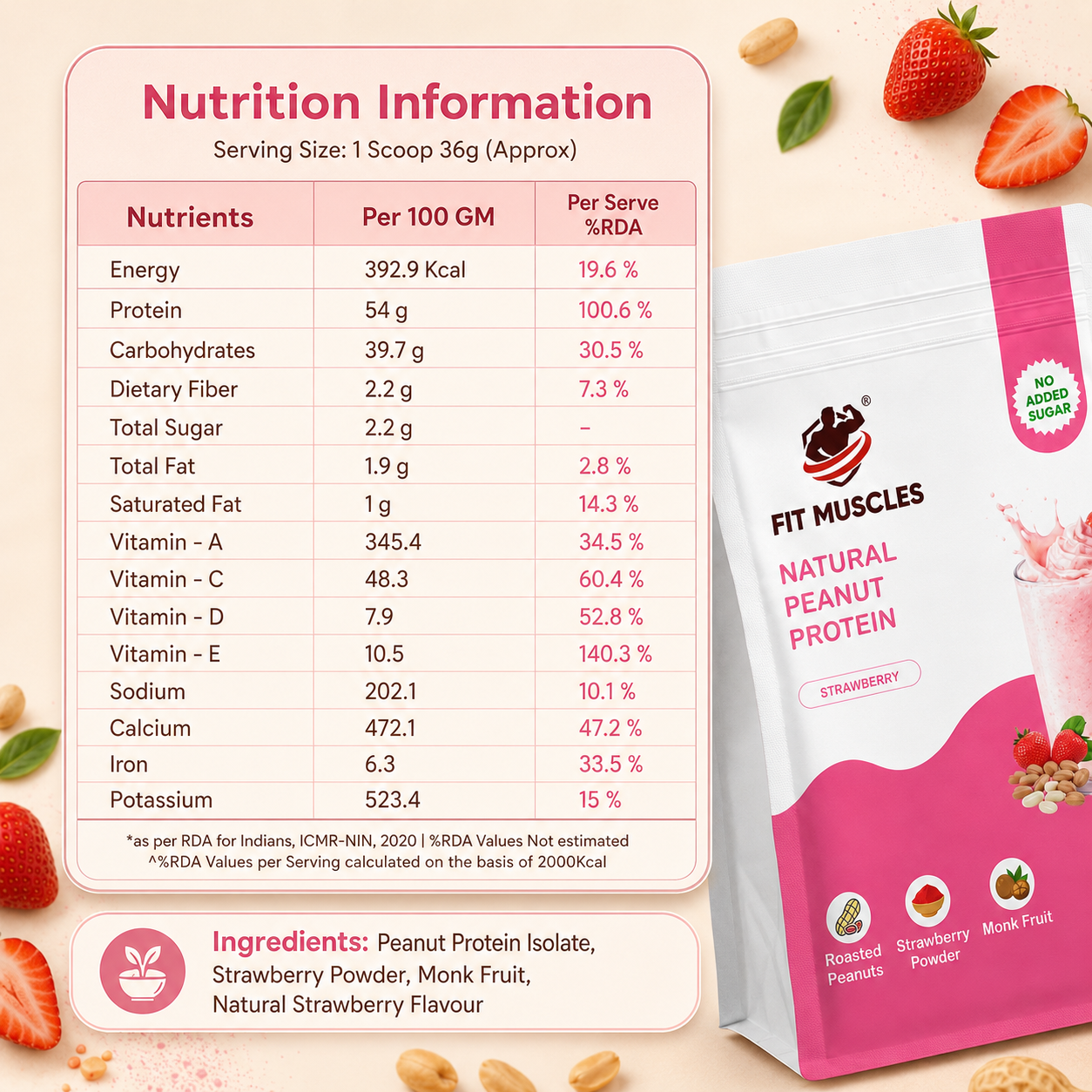 Natural Peanut Protein Powder- Strawberry