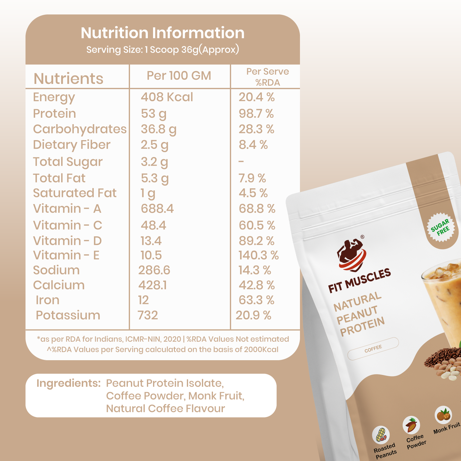 Natural Peanut Protein Powder - Coffee