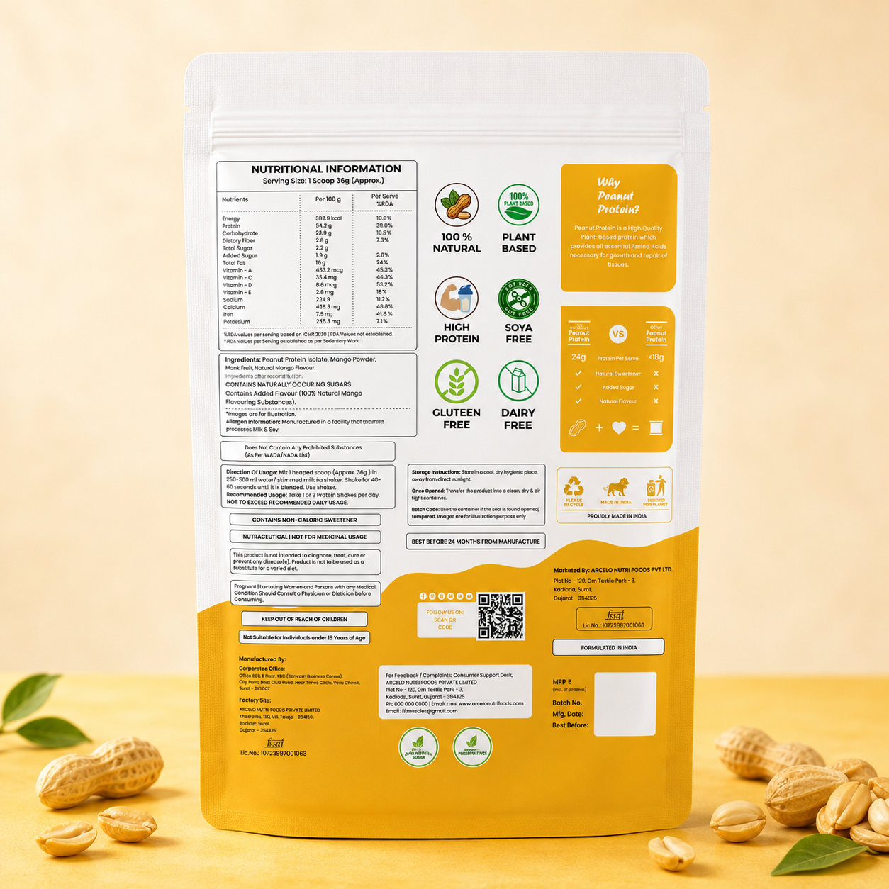 Natural Peanut Protein Powder - Mango