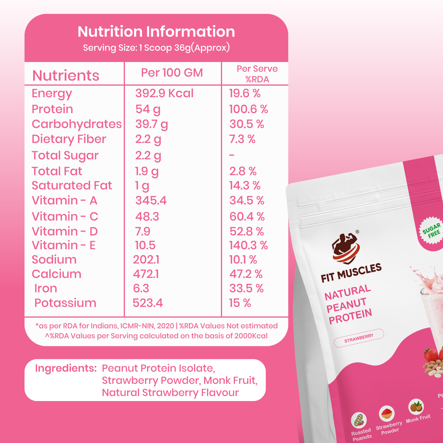 Natural Peanut Protein Powder- Strawberry