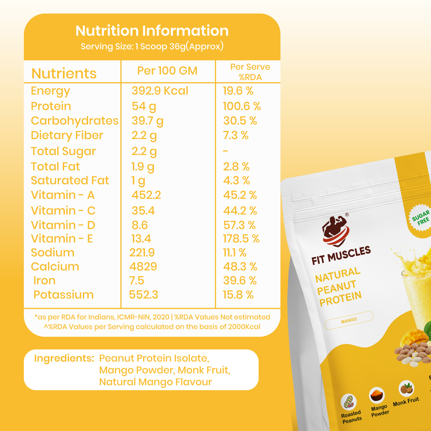 Natural Peanut Protein Powder - Mango