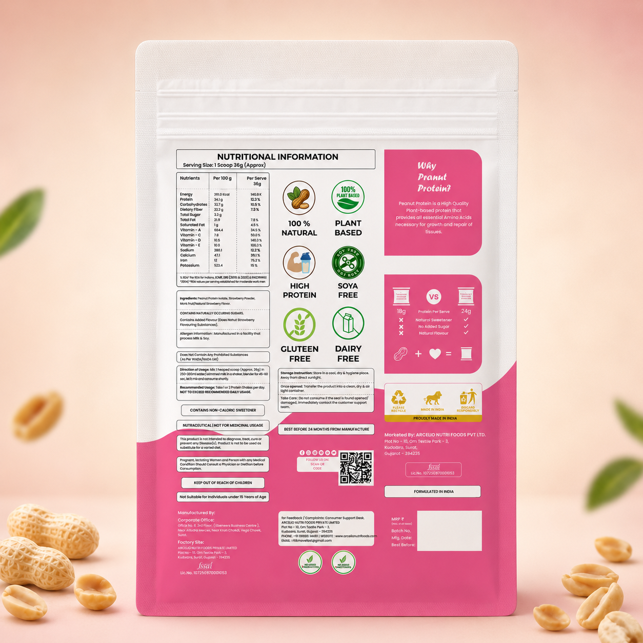 Natural Peanut Protein Powder- Strawberry