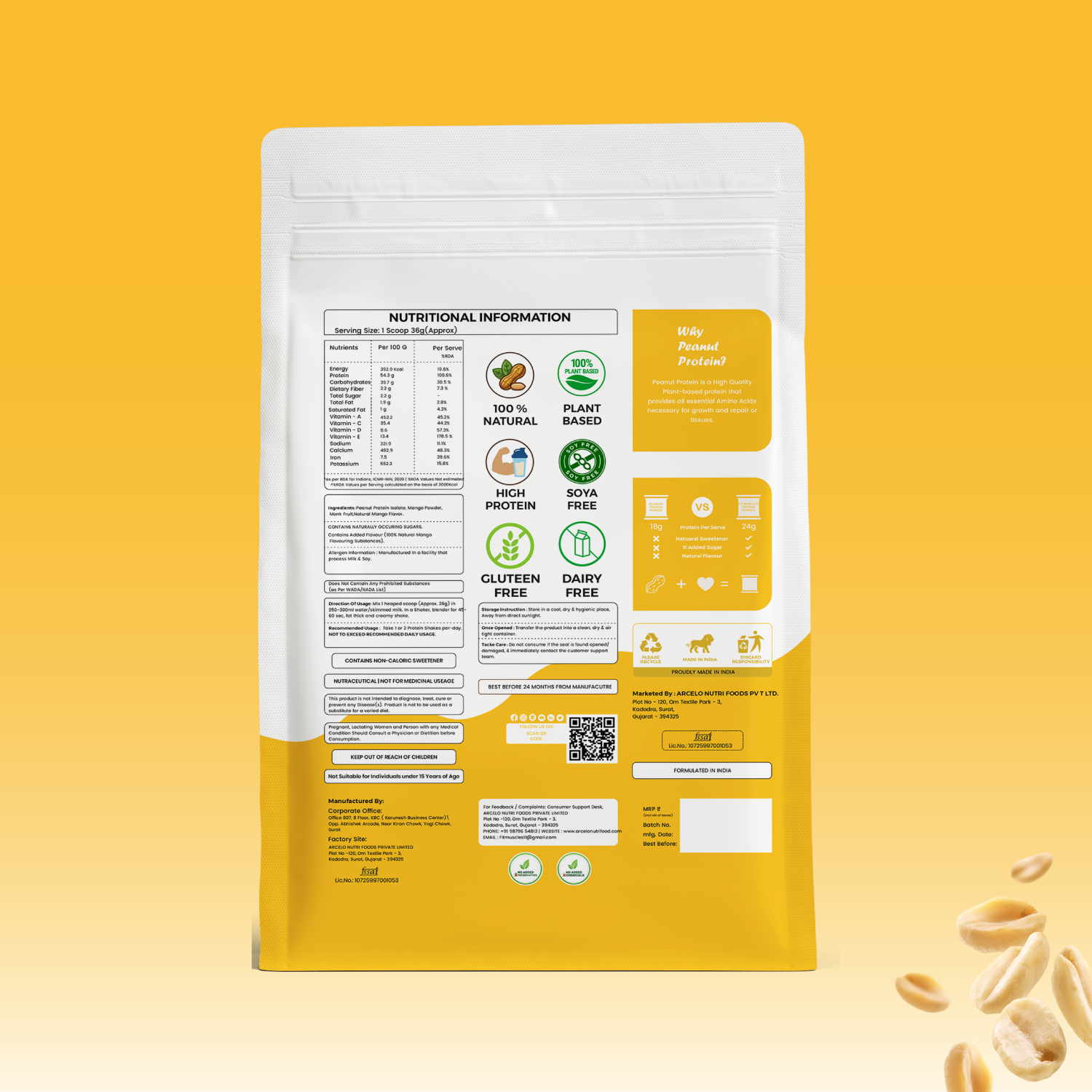Natural Peanut Protein Powder - Mango